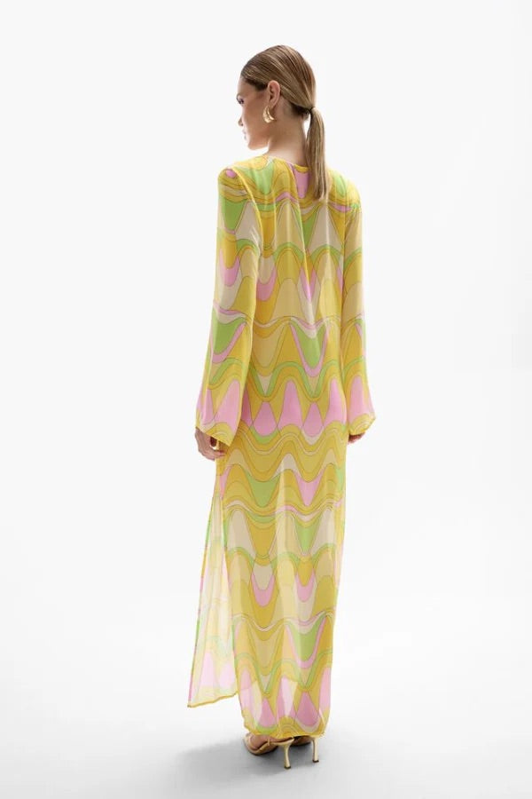 CIN CIN HOTLINE SEASTAR MAXI DRESS WAVY GOLD SIZE 6, 8