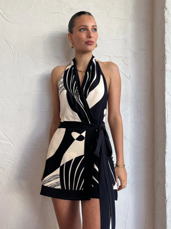 SIR THE LABEL REALISME WRAP HALTER MINI DRESS SIZE 6, 8, 10