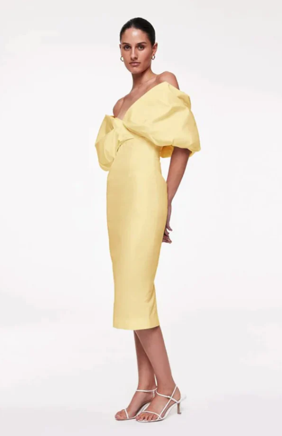 RACHEL GILBERT XAVIER MIDI IN YELLOW SIZE 10