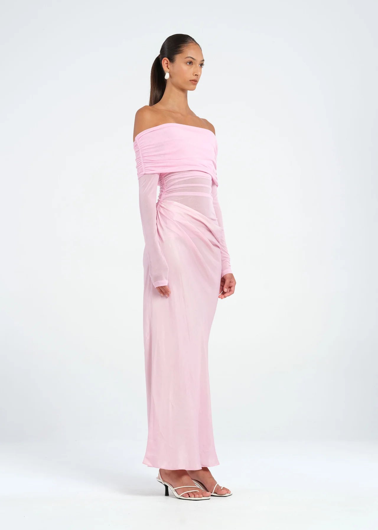 BENNI YASMIN OFF SHOULDER MAXI DRESS BABY PINK SIZE 8, 10