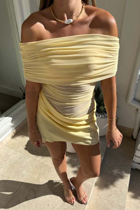 BENNI NICO OFF SHOULDER MINI DRESS BUTTER SIZE 10