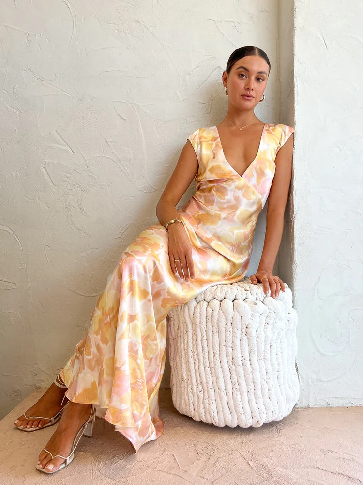 BEC & BRIDGE INDI V MAXI DRESS FLORAL HAZE SIZE 8, 10