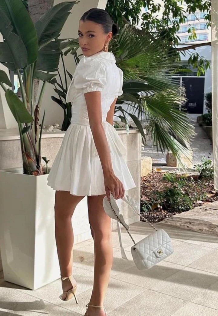 (FOR SALE) HOUSE OF CB PIERA WHITE PLEATED MINI SIZE 10, 12