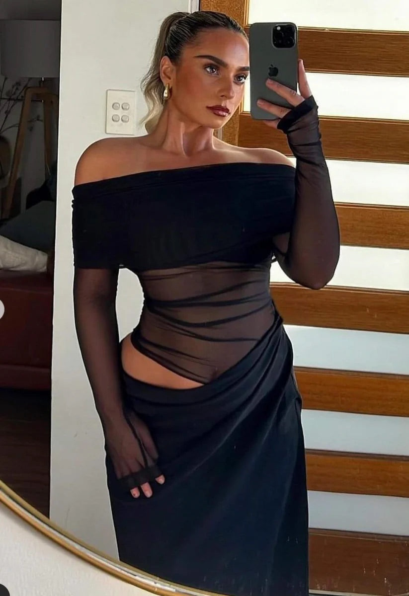 BENNI YASMIN OFF SHOULDER MAXI DRESS SIZE 8, 10