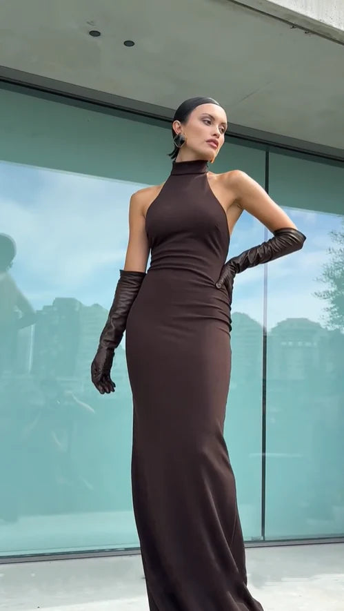 EFFIE KATS RHI GOWN COFFEE BROWN SIZE 8