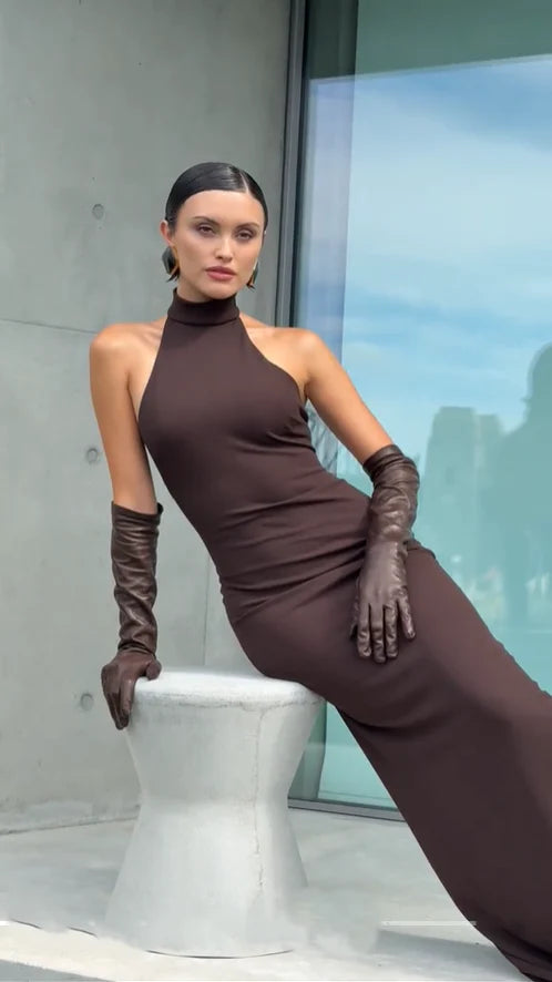 EFFIE KATS RHI GOWN COFFEE BROWN SIZE 8