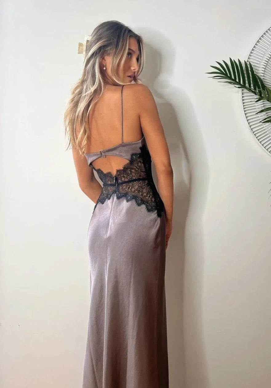 BEC & BRIDGE CAMILLE MAXI DRESS IN PEWTER GREY SIZE 10