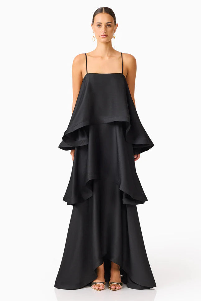 ELLIATT TILLY TIERED MAXI DRESS BLACK SIZE 8, 10, 12