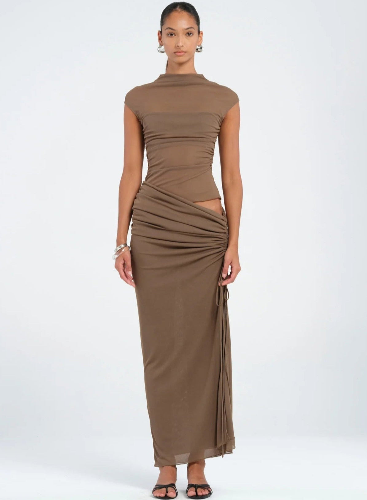 BENNI MILO MESH MAXI DRESS MUSHROOM SIZE 8