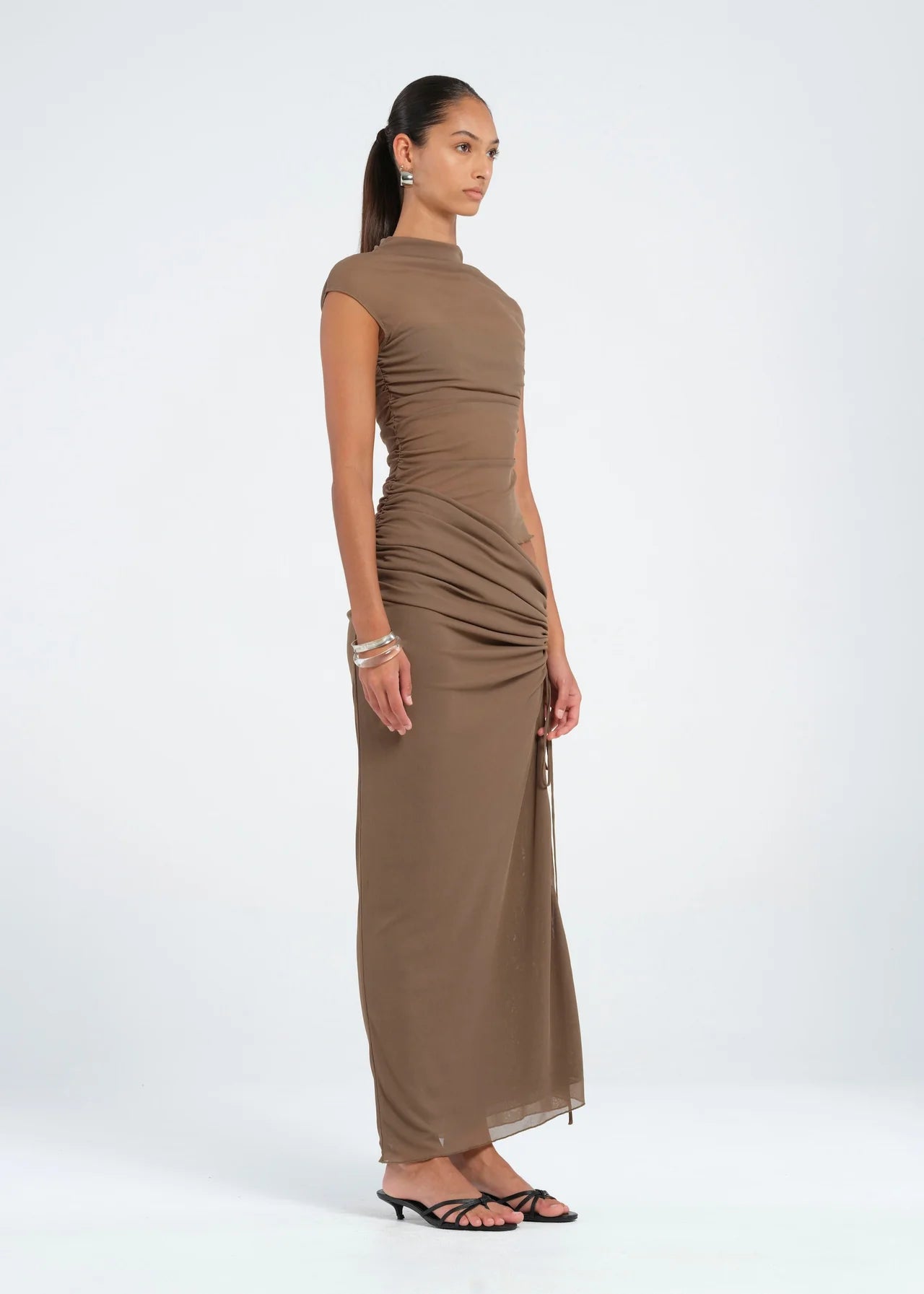 BENNI MILO MESH MAXI DRESS MUSHROOM SIZE 8