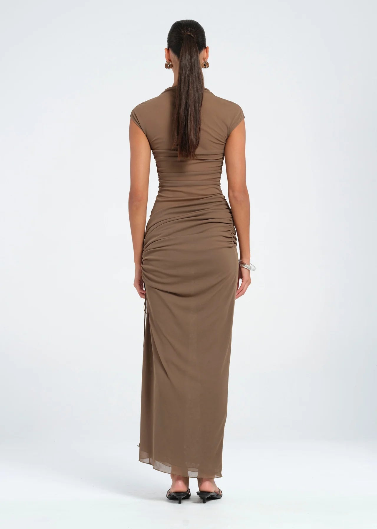 BENNI MILO MESH MAXI DRESS MUSHROOM SIZE 8