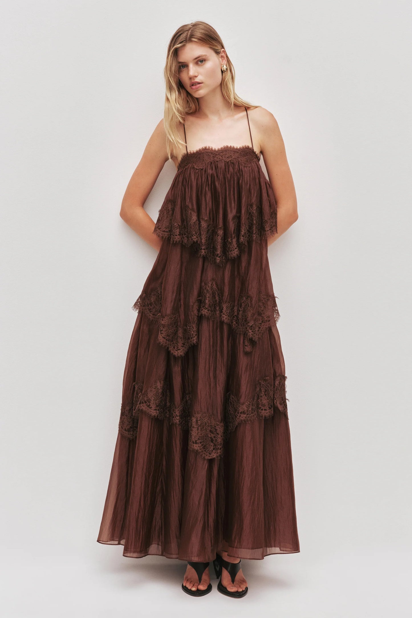 AJE OPHELIA LACE GOWN CHOCOLATE BROWN SIZE 8