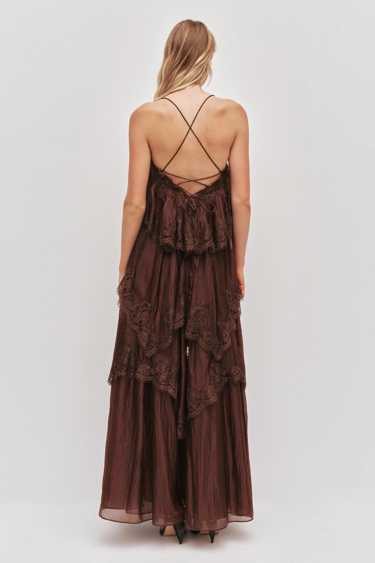 AJE OPHELIA LACE GOWN CHOCOLATE BROWN SIZE 8