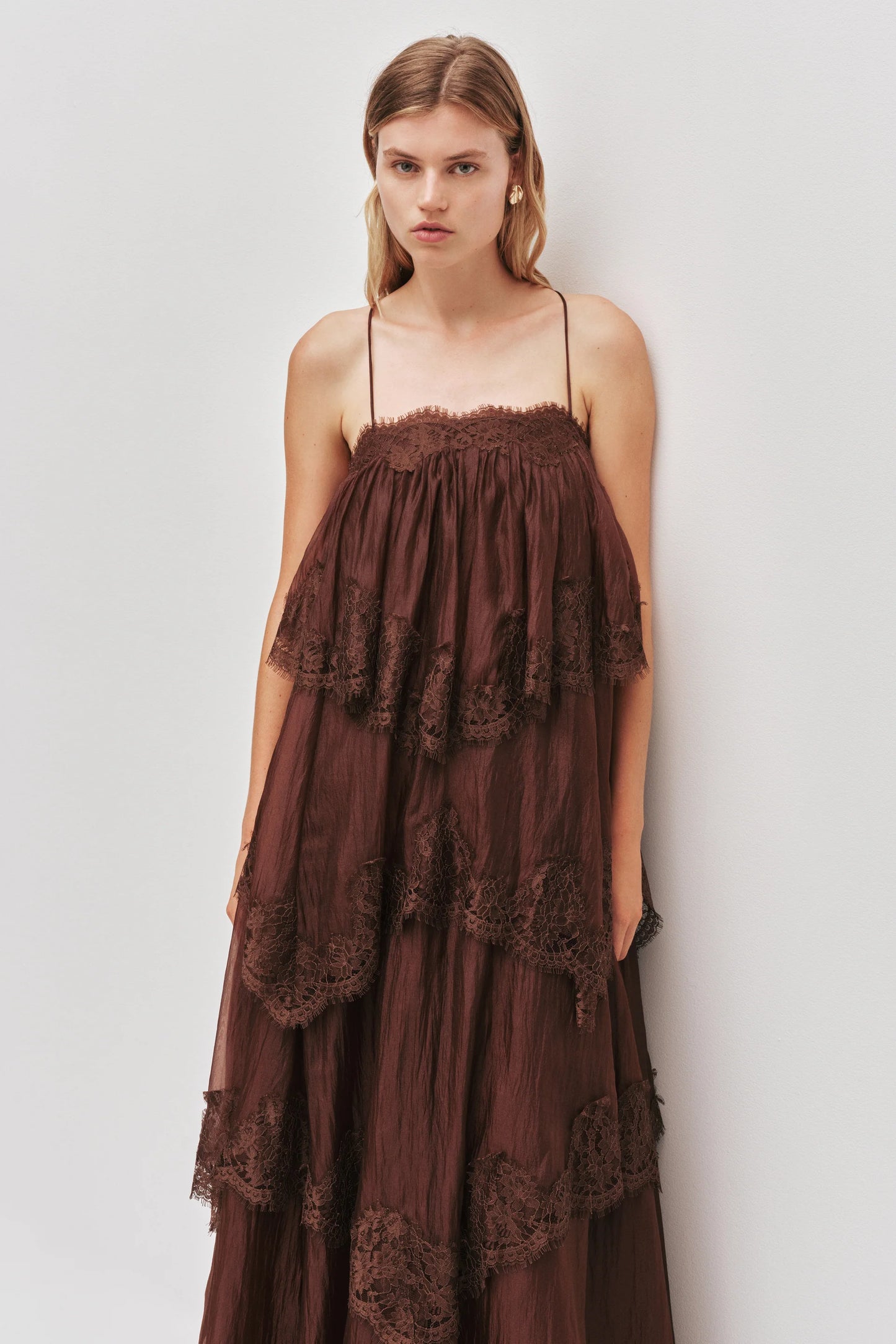 AJE OPHELIA LACE GOWN CHOCOLATE BROWN SIZE 8