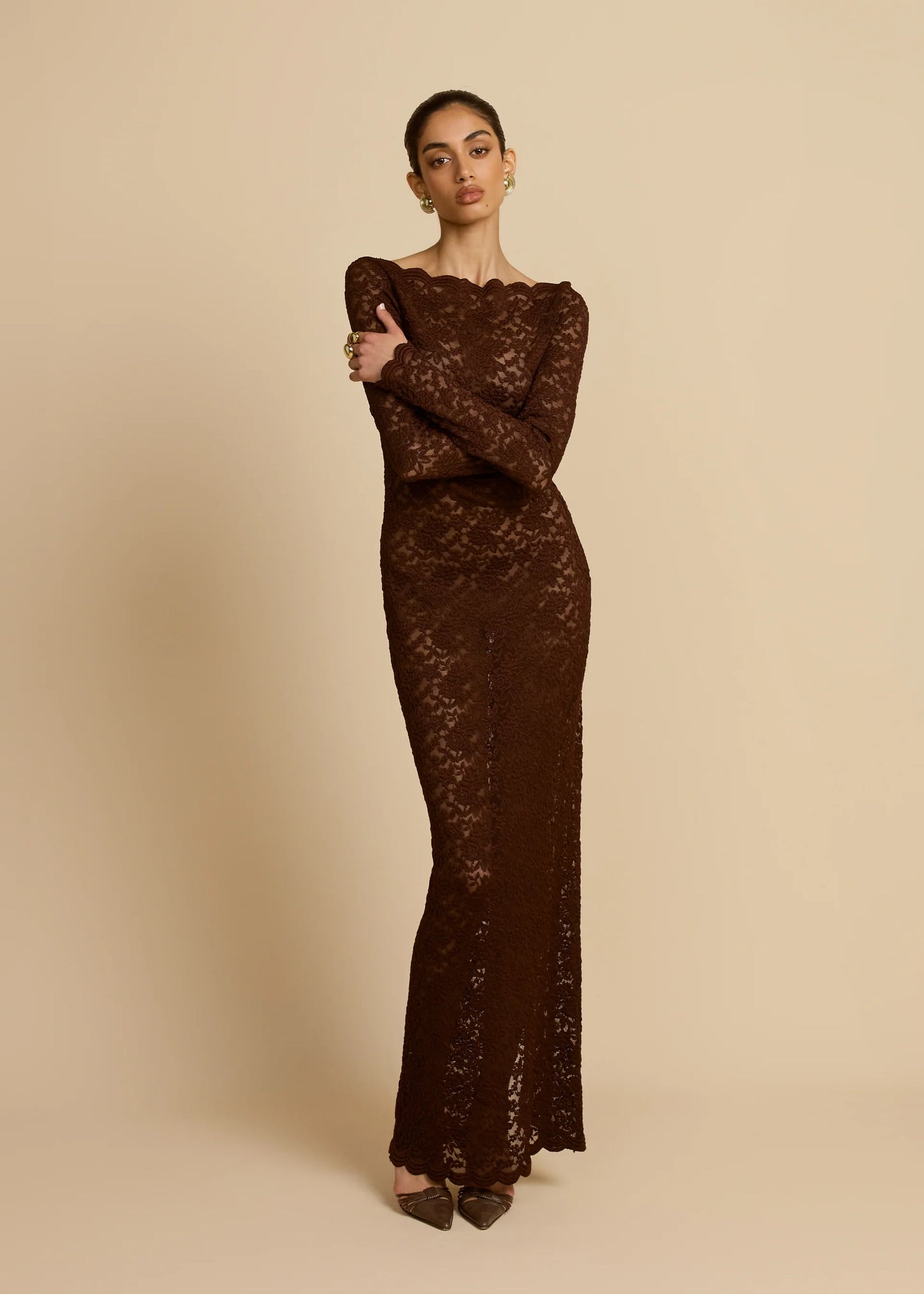 ARCINA ORI MONET MAXI DRESS CHOCOLATE BROWN SIZE 8, 10
