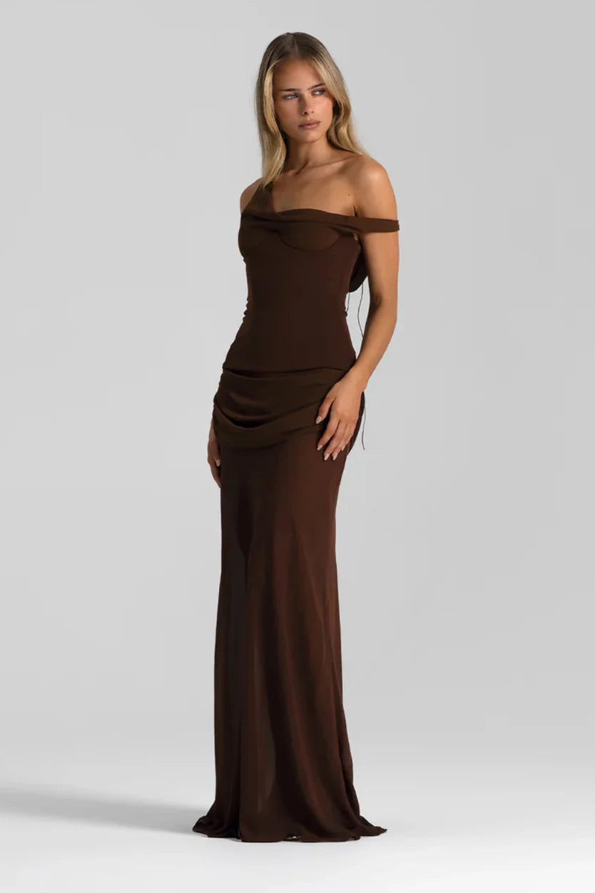 NATALIE ROLT CADENCE GOWN ESPRESSO SIZE 8