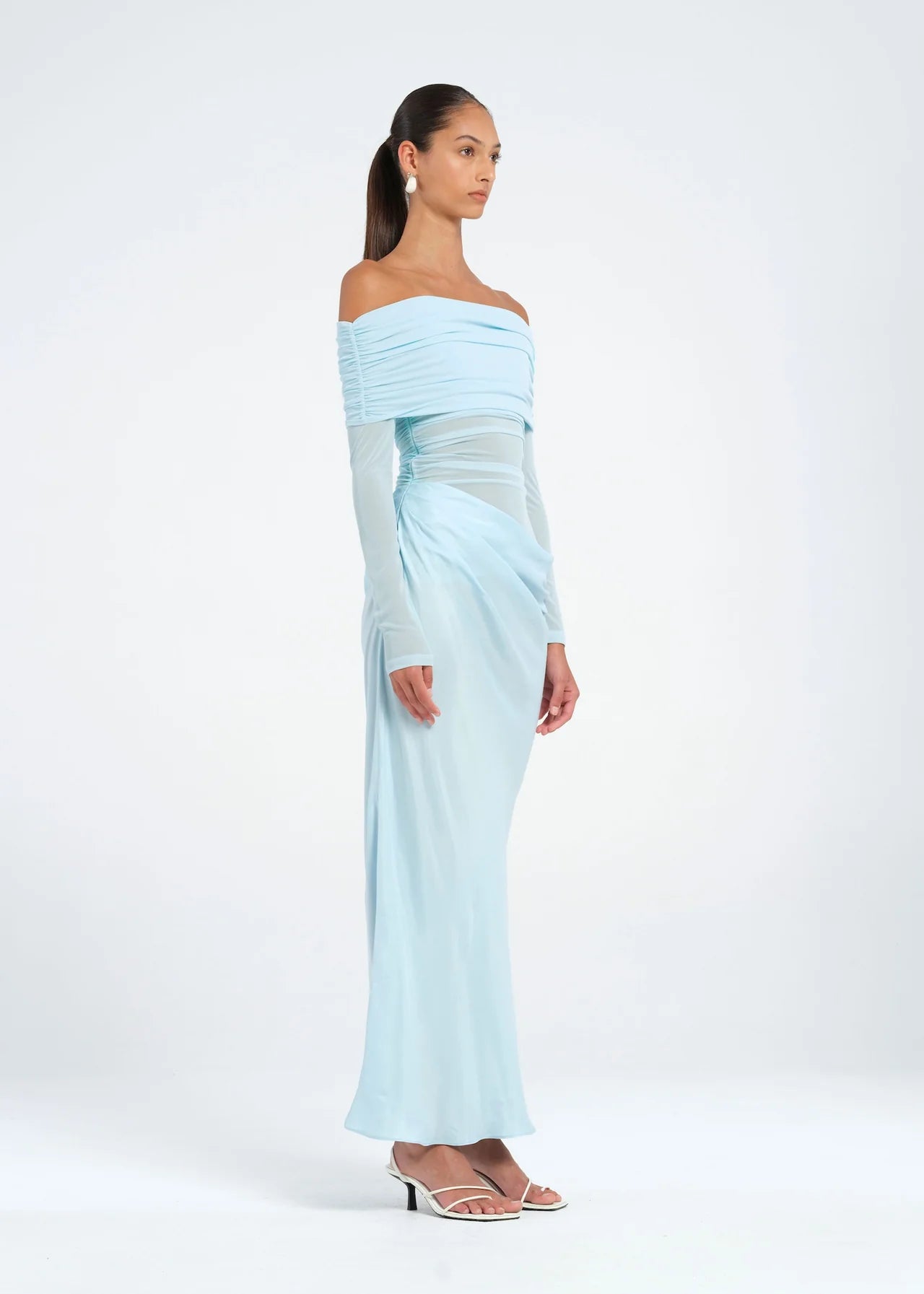 BENNI YASMIN OFF SHOULDER MAXI DRESS BABY BLUE SIZE 8, 10