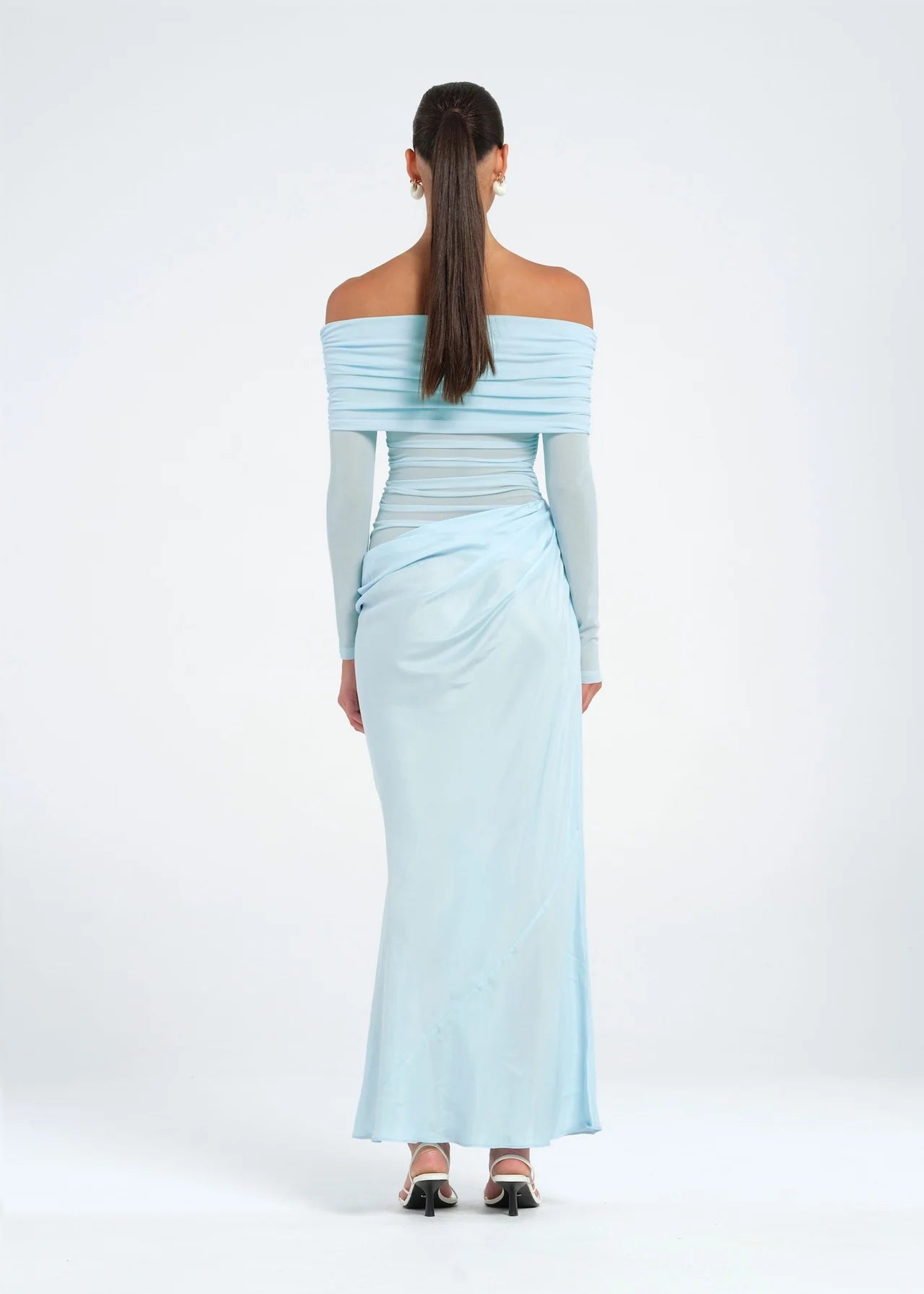 BENNI YASMIN OFF SHOULDER MAXI DRESS BABY BLUE SIZE 8, 10