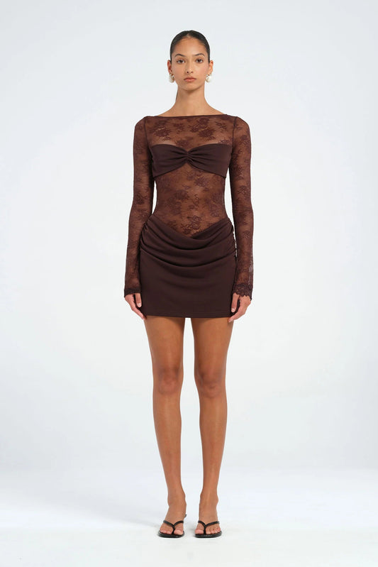 BENNI OSKAR MINI DRESS BROWN CHOCOLATE SIZE 8