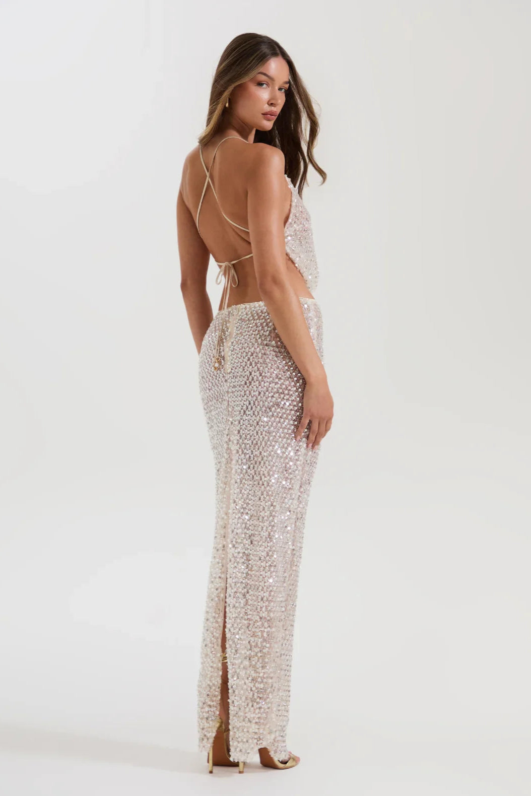 SYDNEY LANE CRYSTAL SEQUIN CO-ORD SET QUARTZ SIZE 8