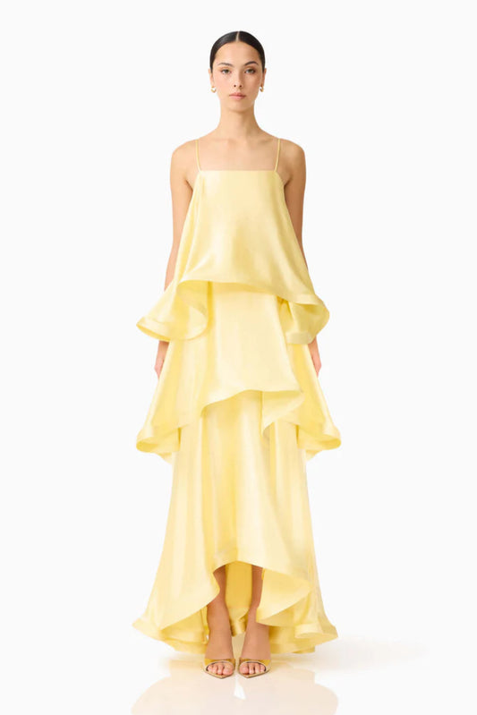 ELLIATT TILLY TIERED MAXI DRESS BUTTER YELLOW SIZE 8