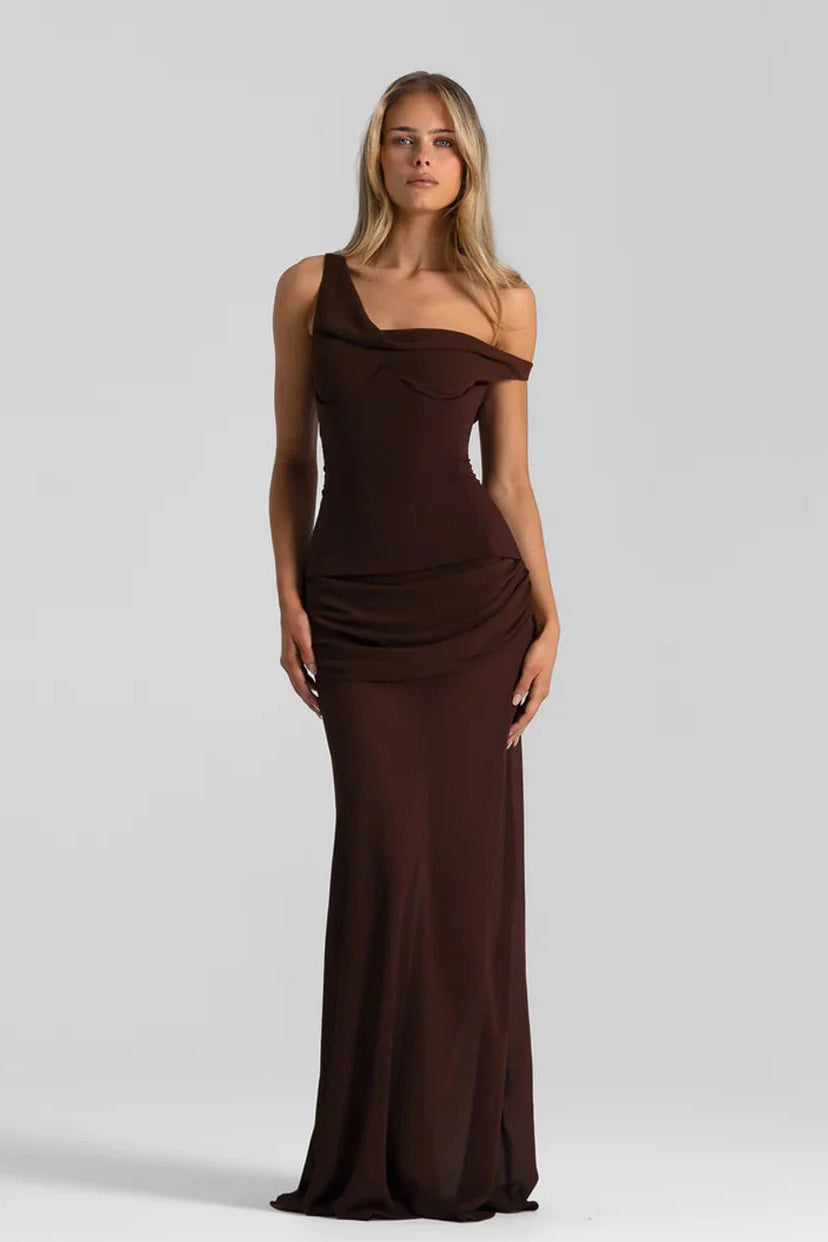 NATALIE ROLT CADENCE GOWN ESPRESSO SIZE 8