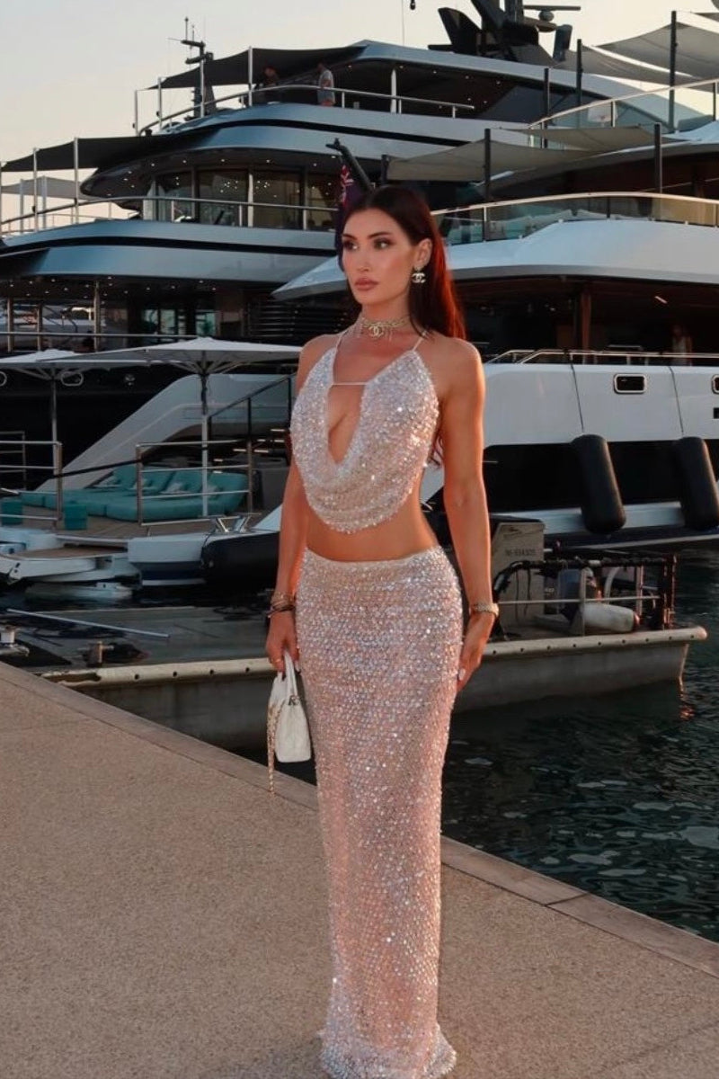 SYDNEY LANE CRYSTAL SEQUIN CO-ORD SET QUARTZ SIZE 8