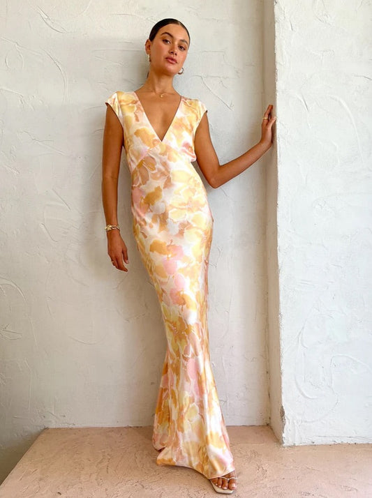 BEC & BRIDGE INDI V MAXI DRESS FLORAL HAZE SIZE 8, 10
