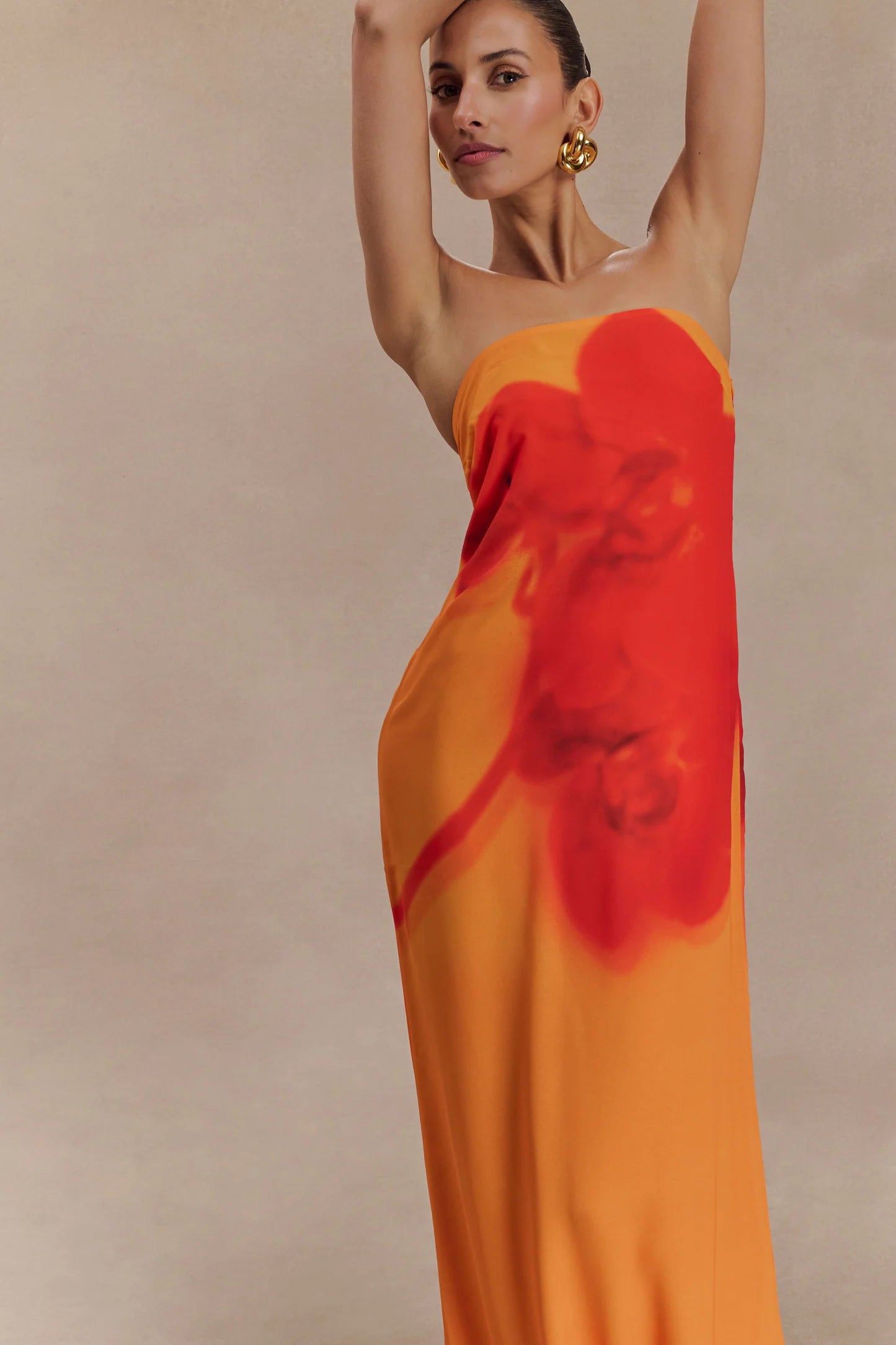 MESHKI AMAYA STRAPLESS MAXI DRESS KOI ORCHID PRINT SIZE 8