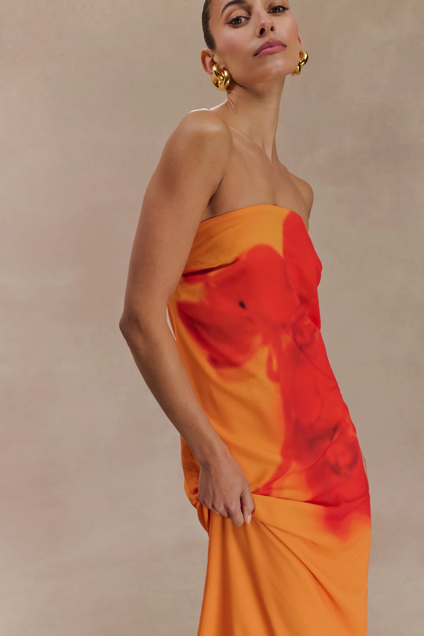 MESHKI AMAYA STRAPLESS MAXI DRESS KOI ORCHID PRINT SIZE 8