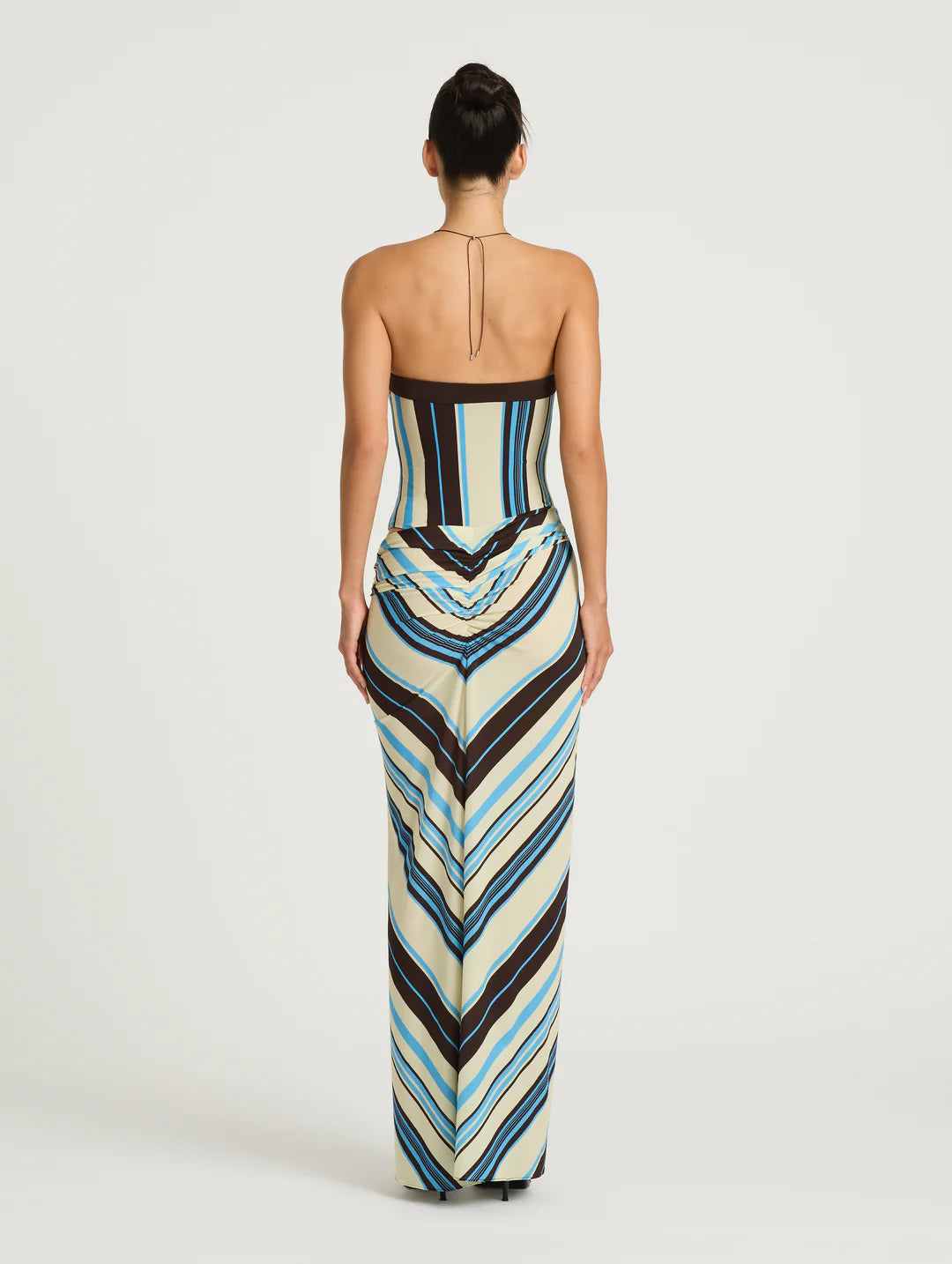 BENNI RUMI STRAPLESS MAXI OCEAN STRIPE SIZE 8