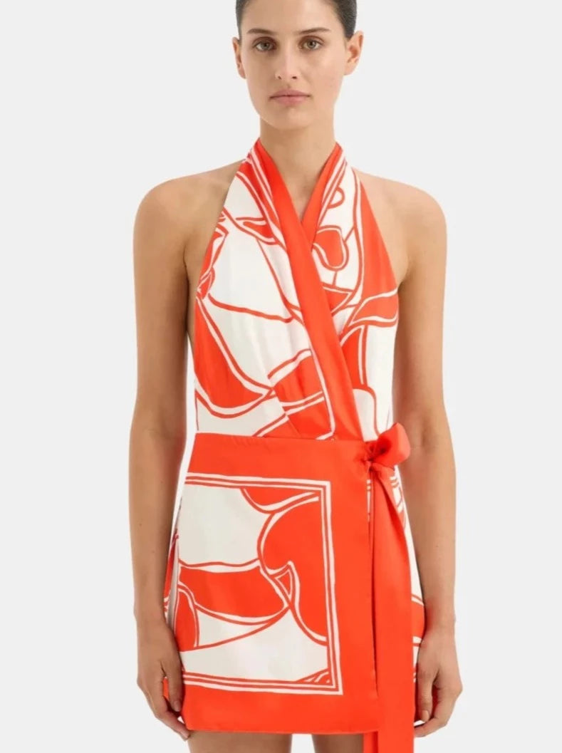 SIR THE LABEL RAMONA WRAP HALTER MINI DRESS SIZE 6
