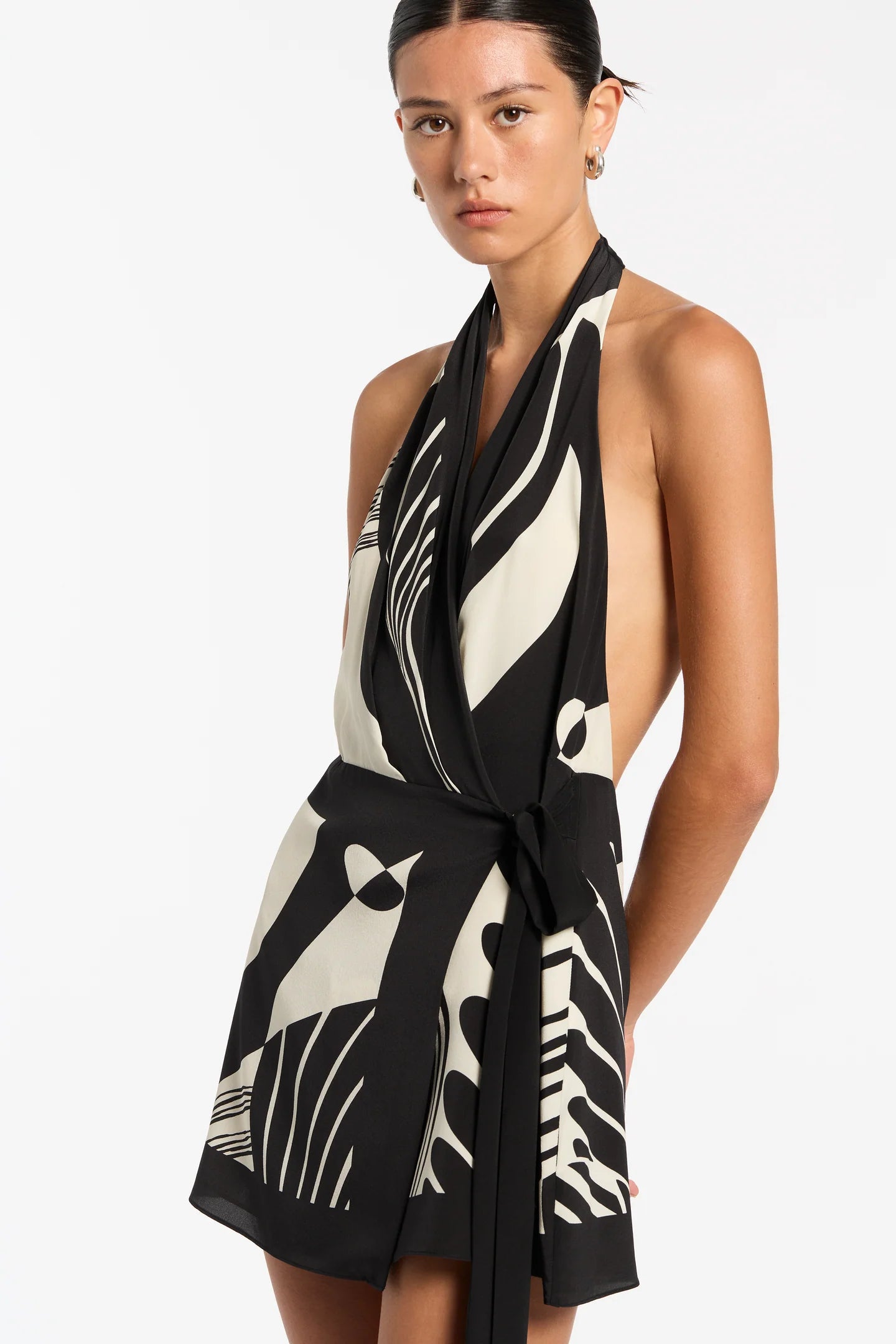 SIR THE LABEL REALISME WRAP HALTER MINI DRESS SIZE 6, 8, 10