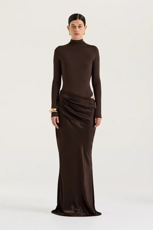 HENNE SORAIA LONG SLEEVE DRESS CHOCOLATE SIZE 8